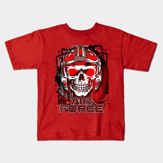 Fighter Jet Pilot Skull Helmet Kids T-Shirt by aeroloversclothing